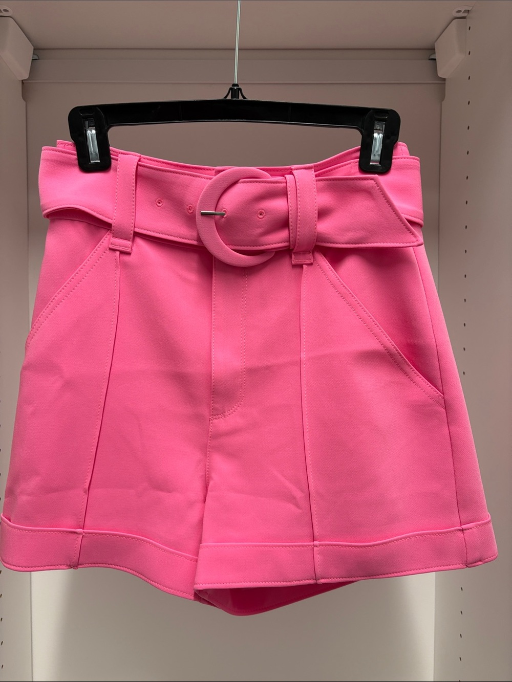 cinq a sept Bright Pink High-Waist Belted Shorts